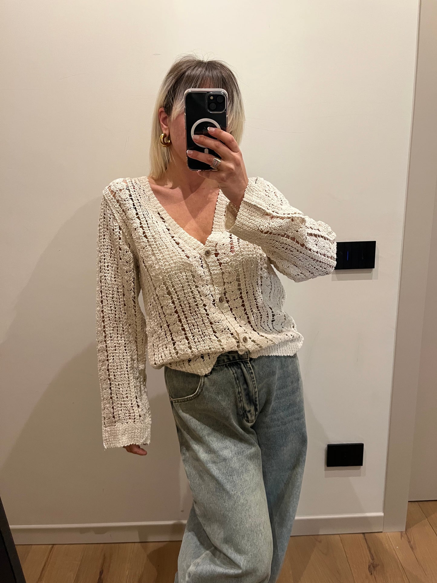 Cardigan Uncinetto Sabbia