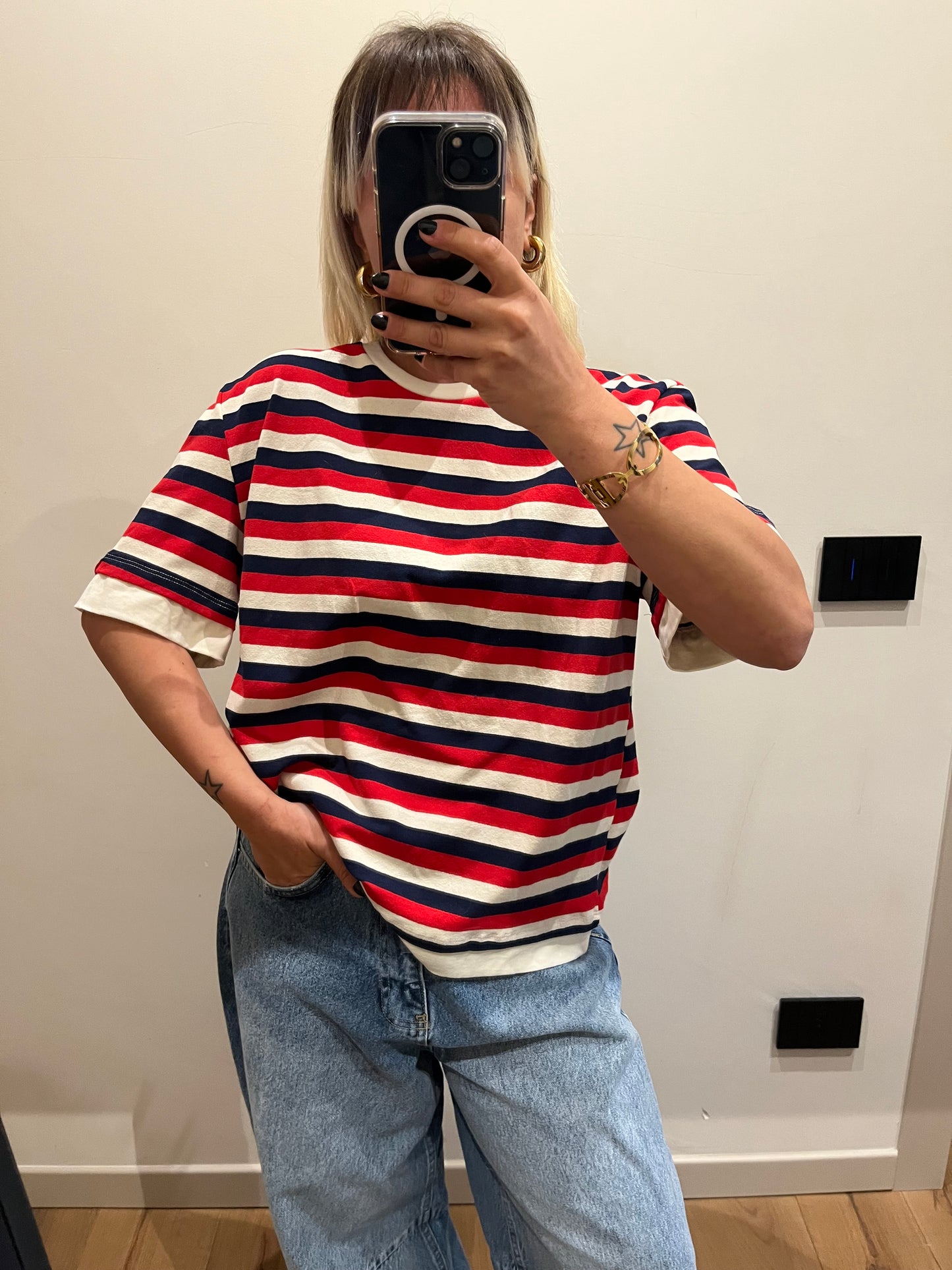 T-shirt Over Righe Blu