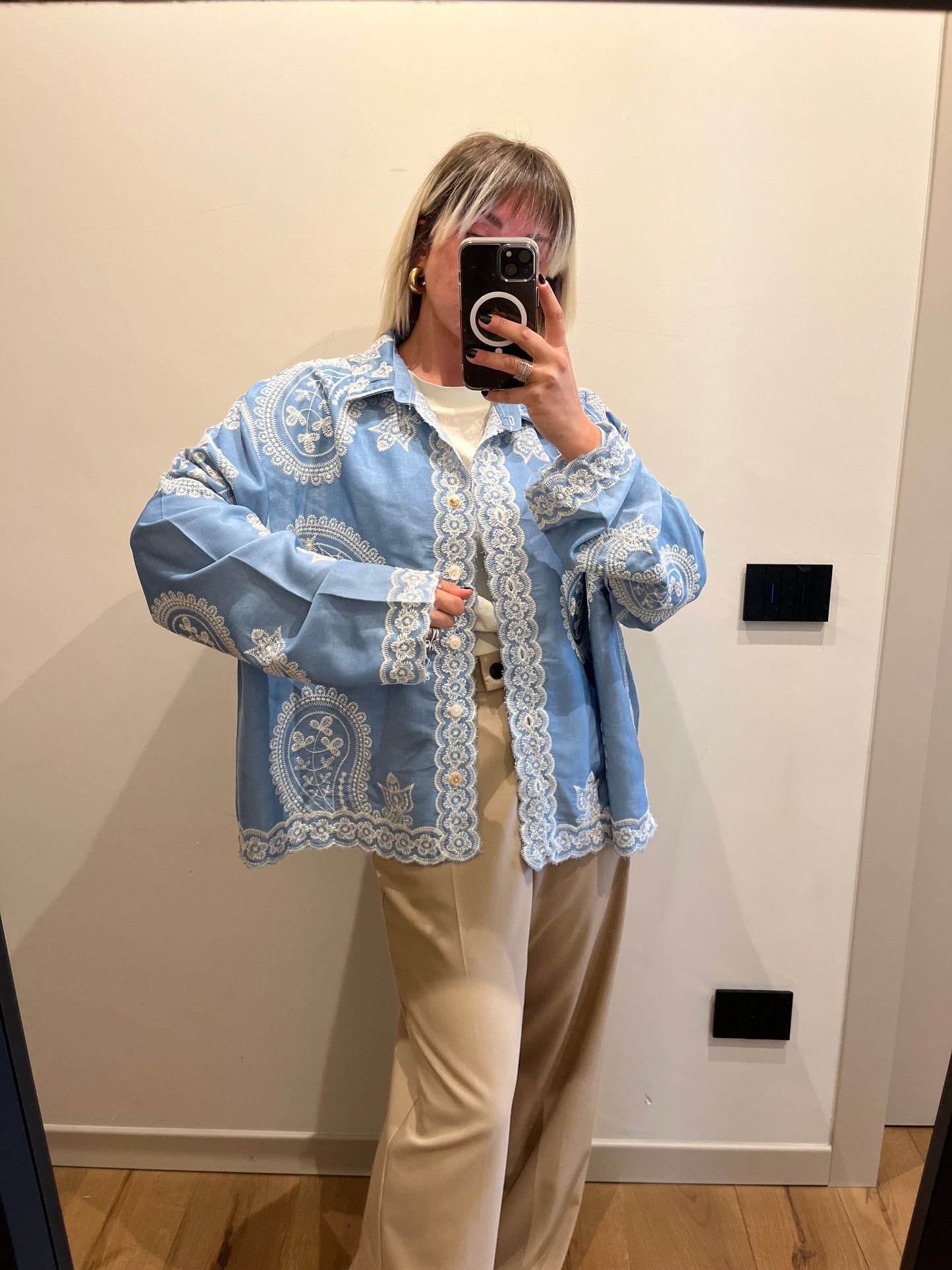 Camicia Ricamo Azzurro