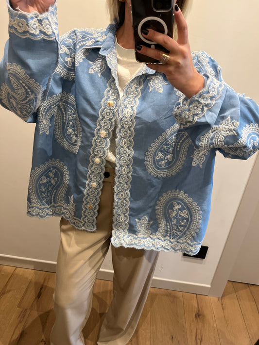 Camicia Ricamo Azzurro