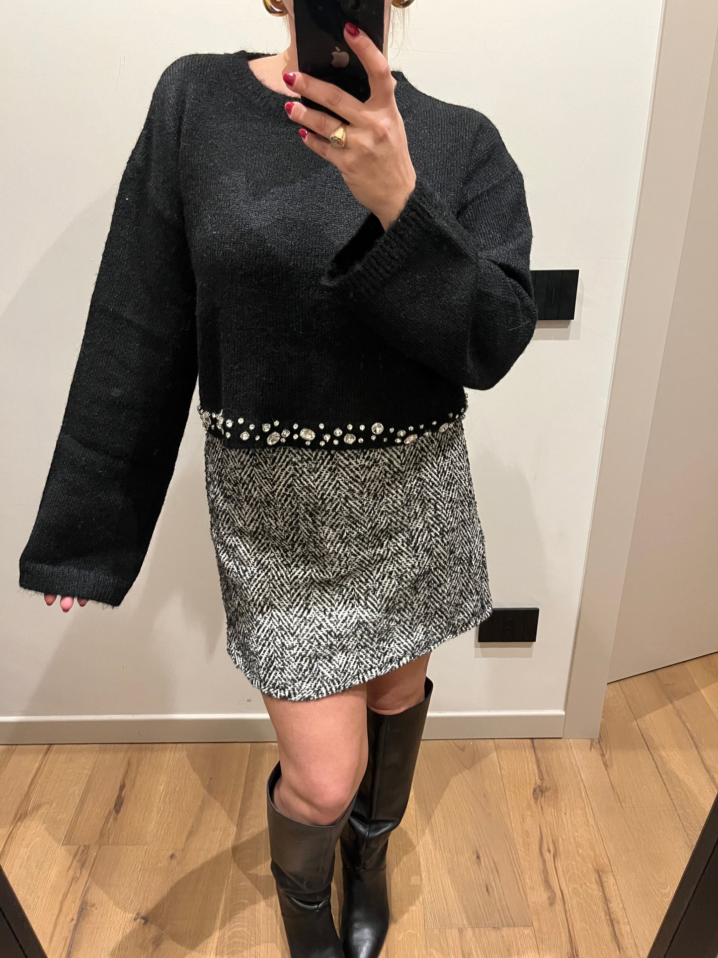 Maglione Strass Nero