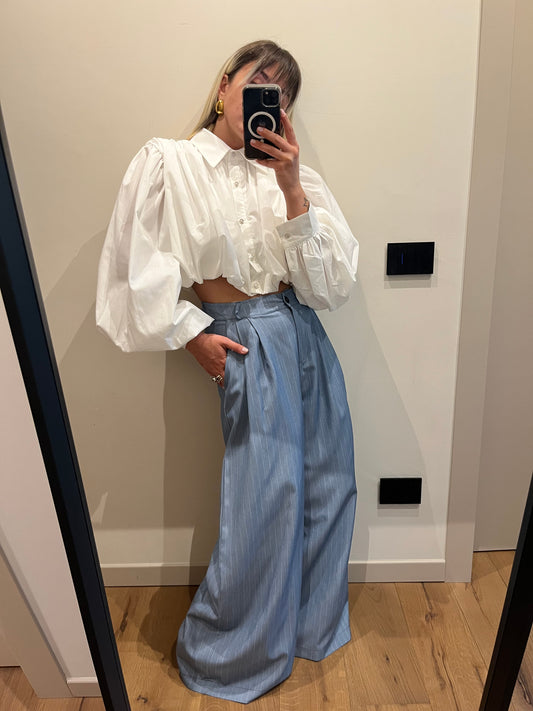 Pantalone Gessato Azzurro