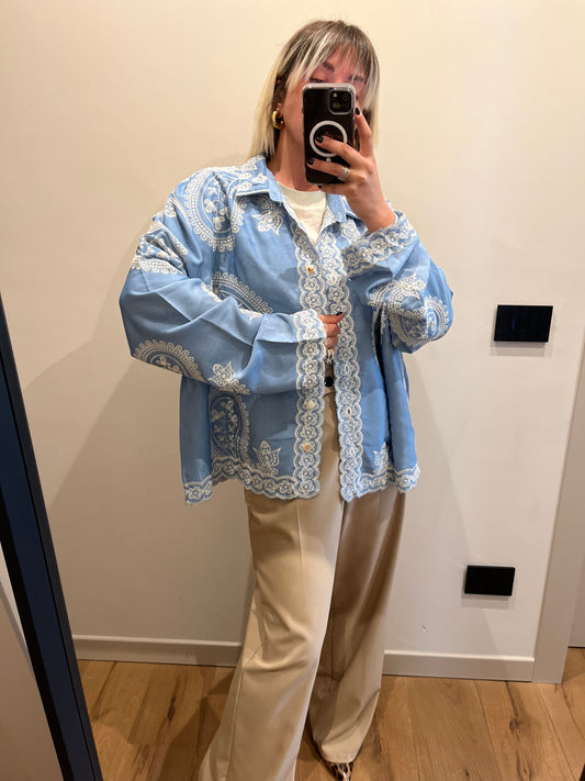 Camicia Ricamo Azzurro