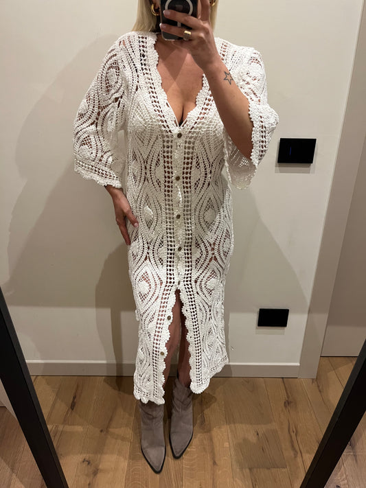 Abito Cardigan Crochet Bianco
