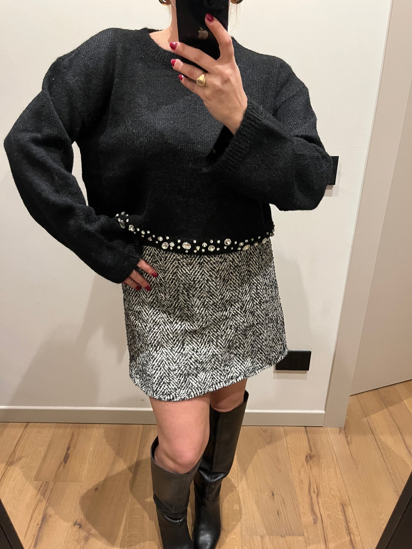 Maglione Strass Nero