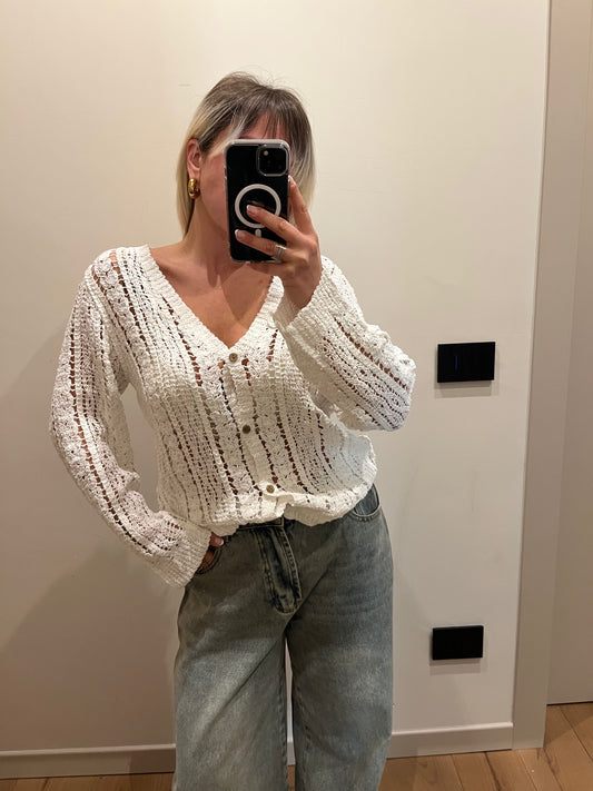 Cardigan Uncinetto Bianco
