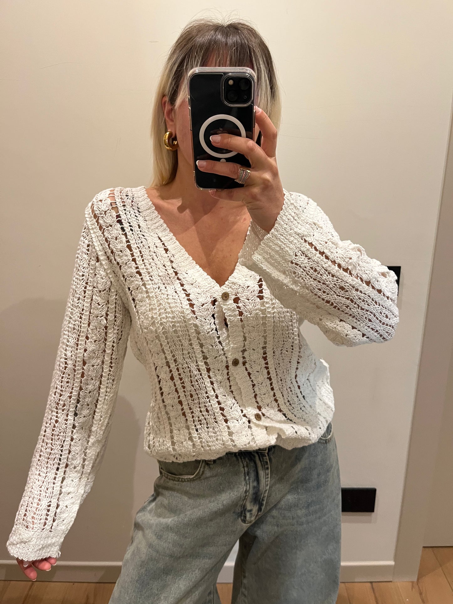 Cardigan Uncinetto Bianco